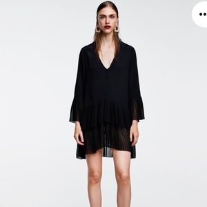 NEW Zara Black Contrasting Pleated Blouse/Dress
